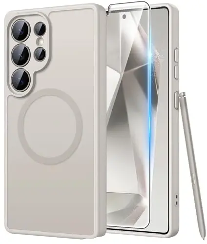 Samsung Galaxy S24 Ultra g‘iloflari uchun FNTCASE: [Magsafe uchun mos keladi] [To‘liq kamera himoyasi] [Ekran himoyachisi] bilan shaffof mat qoplamalar Harbiy darajadagi zarbaga chidamli himoya telefon qopqog‘i 