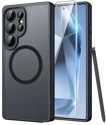 FNTCASE for Samsung Galaxy S24 Ultra Case, Compatible with Magsafe Black | Screen Protector, Full Camera Protection, Translucent Matte, 14FT Military Grade Drop Proof, Protective Phone Cover 