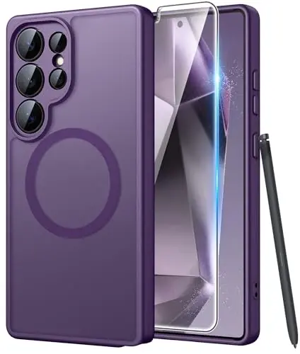 FNTCASE for Samsung Galaxy S24 Ultra Case, Compatible with Magsafe Purple | Screen Protector, Full Camera Protection, Translucent Matte, 14FT Military Grade Drop Proof, Protective Phone Cover 