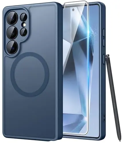 FNTCASE for Samsung Galaxy S24 Ultra Case, Compatible with Magsafe Blue | Screen Protector, Full Camera Protection, Translucent Matte, 14FT Military Grade Drop Proof, Protective Phone Cover 