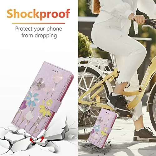 UEEBAI Wallet Case for Samsung Galaxy S25 5G, Leather Phone Wallet Kickstand RFID Blocking Flip Case Card Slots Wrist Strap Relief Engraved Pattern Magnetic Closure Flower Cover, Sunflower - 7