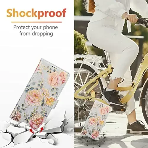 UEEBAI Wallet Case for Samsung Galaxy S25 5G, PU Leather Phone Case Kickstand RFID Blocking Flip Case Card Slots Wrist Strap Relief Engraved Pattern Magnetic Closure Flower Folio Case, Purple Rose - 6