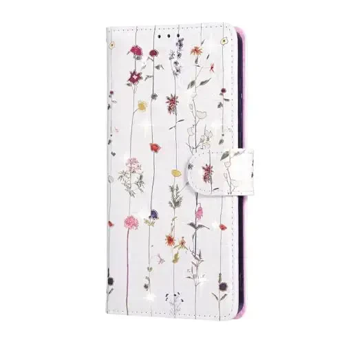 UEEBAI Wallet Case for Samsung Galaxy S25 Edge 5G, PU Leather Phone Case Kickstand RFID Blocking Flip Case Card Slots Wrist Strap Relief Engraved Pattern Magnetic Closure Flower Folio Case, Vine - 7