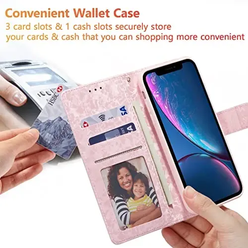 UEEBAI Wallet Case for Samsung Galaxy S25 Edge 5G, PU Leather Phone Case Kickstand RFID Blocking Flip Case Card Slots Wrist Strap Relief Engraved Pattern Magnetic Closure Flower Case, Blue Butterfly - 4