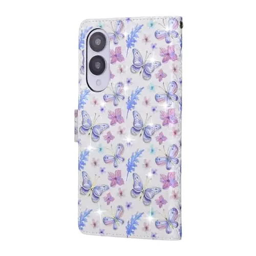 UEEBAI Wallet Case for Samsung Galaxy S25 Edge 5G, PU Leather Phone Cover Kickstand RFID Blocking Flip Case Card Slots Wrist Strap Relief Engraved Pattern Magnetic Closure Flower Cover, Butterfly - 6