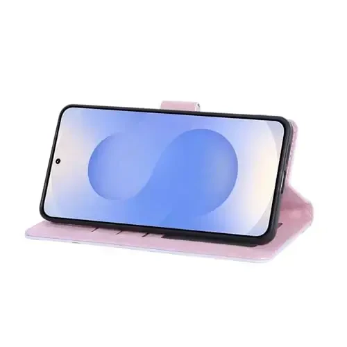 UEEBAI Wallet Case for Samsung Galaxy S25 Edge 5G, PU Leather Phone Cover Kickstand RFID Blocking Flip Case Card Slots Wrist Strap Relief Engraved Pattern Magnetic Closure Flower Cover, Butterfly - 4