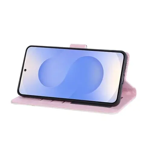 UEEBAI Wallet Case for Samsung Galaxy S25 Edge 5G, PU Leather Phone Cover Kickstand RFID Blocking Flip Case Card Slots Wrist Strap Relief Engraved Pattern Magnetic Closure Flower Cover, White Daisy - 4