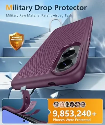 FNTCASE for Samsung Galaxy S25-Edge Case: Lightweight Cell Phone Cover Military Grade Drop Protection with Non Slip Textured Back | Rugged Shockproof Protective Bumper Cases(Burgundy) - 6