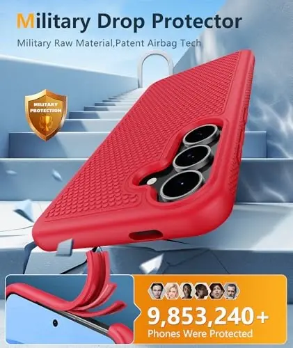 FNTCASE for Samsung Galaxy S25 FE Case: Shockproof Protective Lightweight with Screen Protector Duty Rugged Cell Phone Cover Non Slip | Military Grade Drop Protection for S25FE(Red, 6.7inches) - 4