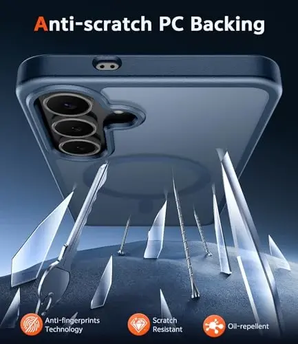Samsung Galaxy S25-FE Kılıfı için FNTCASE: Ekran Koruyuculu Manyetik Mat Telefon Kılıfları, Düşmeye Dayanıklı, Magsafe Uyumlu, İnce, Sağlam, Darbe Emici, Yarı Saydam Koruyucu Kapak (C-Buz Mavisi) - 5