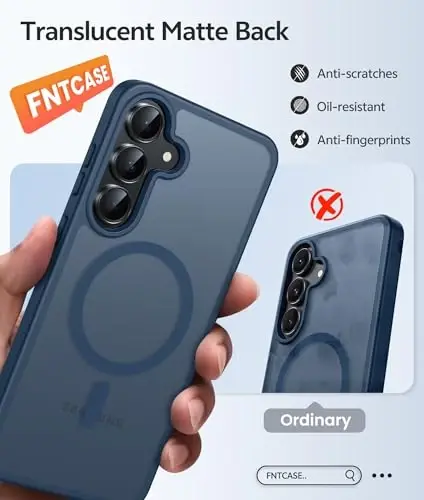 FNTCASE for Samsung Galaxy S25 FE Case: Magnetic Translucent Matte Military Grade Drop Proof Protection Cell Phone Cover - Slim Rugged Durable Shockproof Protective S25Fe Cases (Blue-6.7 inch) 