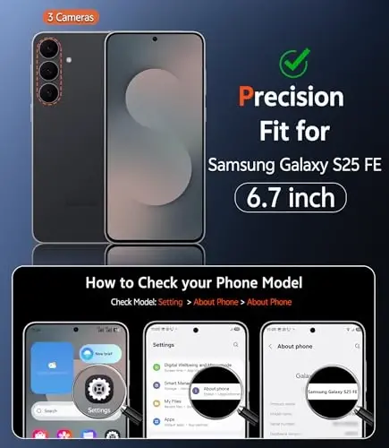 Samsung Galaxy S25-FE uchun FNTCASE g'ilofi: Ekran himoyachisi bilan magnitli mat telefon g'iloflari, Magsafe bilan mos tushadigan, yiqilishga chidamli, ingichka, mustahkam, zarbaga chidamli, yarim shaffof g'ilof (C-Frosted Black) - 2