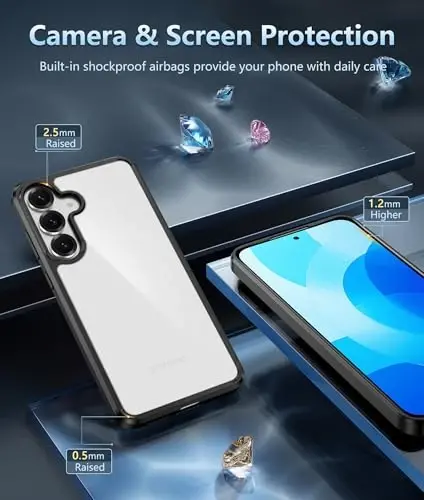 Samsung Galaxy S25 FE uchun FNTCASE g'ilofi: Samsung Galaxy S25 FE uchun shaffof harbiy darajadagi tushishdan himoya qiluvchi, sarg'aymaydigan mobil telefon g'ilofi - mustahkam zarbaga chidamli himoya bamperli shaffof telefon g'ilofi - 5