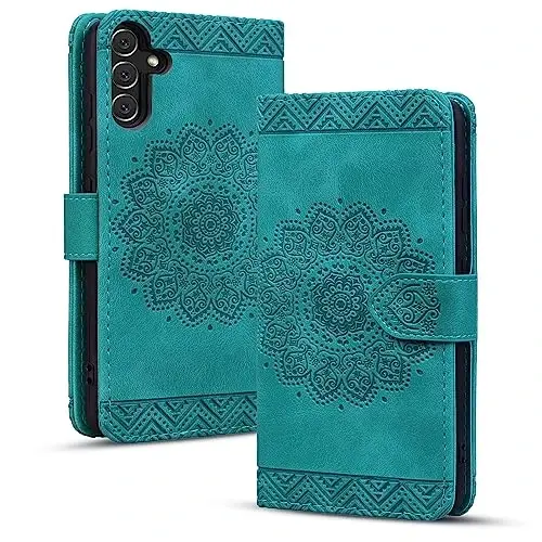 Rosbtib Flip Case for Samsung Galaxy S25 / Galaxy S24, Durable PU Leather Wallet Case with Card Holder Protective Cover for Galaxy S25 / S24 - Mandala Red - MODAZONE