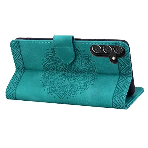 Rosbtib Flip Case for Samsung Galaxy S25 / Galaxy S24, Durable PU Leather Wallet Case with Card Holder Protective Cover for Galaxy S25 / S24 - Mandala Green - 3