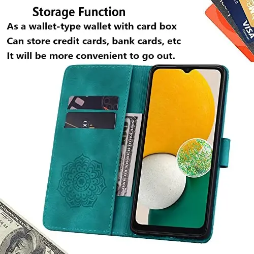 Rosbtib Flip Case for Samsung Galaxy S25 / Galaxy S24, Durable PU Leather Wallet Case with Card Holder Protective Cover for Galaxy S25 / S24 - Mandala Green - 4