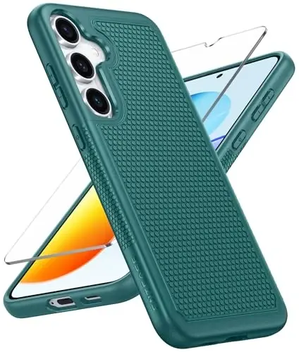 FNTCASE for Samsung Galaxy S25 Case: Dual Layer Heavy Duty Cell Phone Protective Cover Shockproof Rugged with Non-Slip Textured - Military Drop Protection Bumper Tough - 2025, 6.2 inch (Green) - FNTCASE