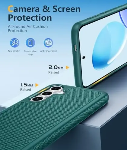FNTCASE for Samsung Galaxy S25 Phone Case: Dual Layer Non Slip Protective | With Screen Protector, Shockproof Drop Protection, Matte Textured Protective Cell Phone Cover, for Daily Use, Green 