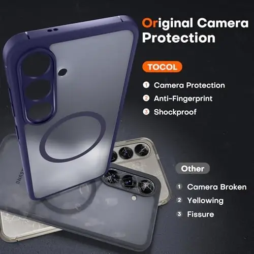 Samsung Galaxy S25 için TOCOL Manyetik Kılıf, Geliştirilmiş Tam Kamera Koruması, Magsafe Uyumlu, Düşmeye Karşı Korumalı İnce Şeffaf Arka Kapak, Samsung Galaxy S25 6.2 İnç için (Gece Yarısı Moru) - 5