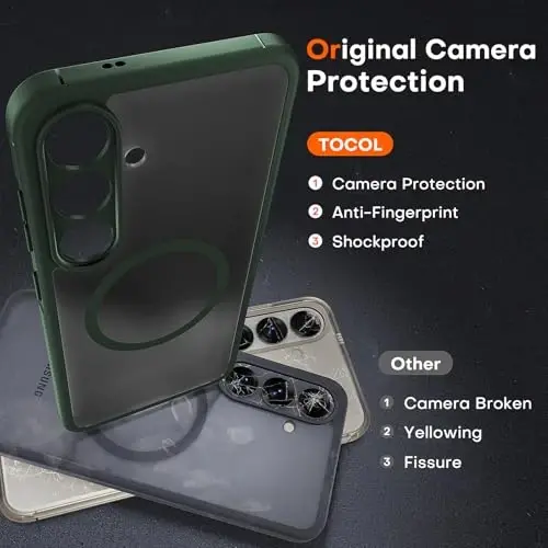 Samsung Galaxy S25 için TOCOL Manyetik Kılıf, Yükseltilmiş Tam Kamera Koruması, Magsafe Uyumlu, Düşmeye Karşı Koruma İnce Şeffaf Arka Kapak, Samsung Galaxy S25 6.2 İnç için (Alpin Yeşili) - 5