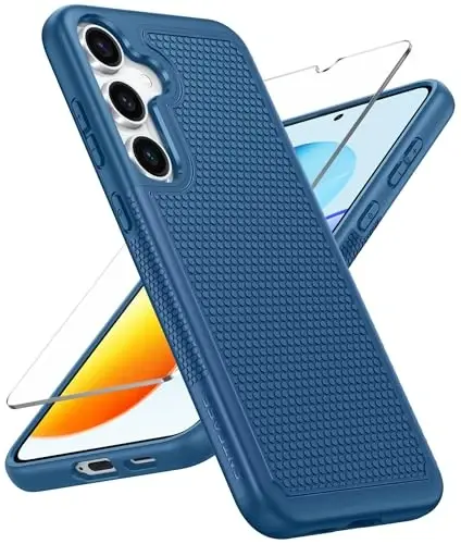 FNTCASE for Samsung Galaxy S25 Case: Dual Layer Heavy Duty Cell Phone Protective Cover Shockproof Rugged with Non-Slip Textured - Military Drop Protection Bumper Tough - 2025, 6.2 inch (Blue) - 1