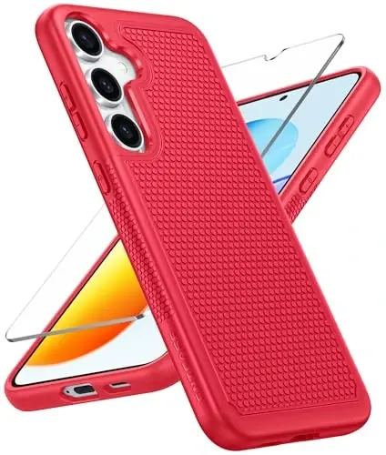 FNTCASE for Samsung Galaxy S25 Case: Dual Layer Heavy Duty Cell Phone Protective Cover Shockproof Rugged with Non-Slip Textured - Military Drop Protection Bumper Tough - 2025, 6.2 inch (Red) - FNTCASE