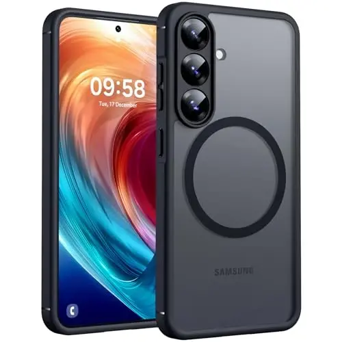 Samsung Galaxy S25 Kılıfı için TOCOL, Geliştirilmiş Tam Kamera Koruması, Magsafe Uyumlu, Düşmeye Karşı Korumalı İnce Manyetik Mat Arka Kapak, Galaxy S25 6.2 İnç için (Siyah) 