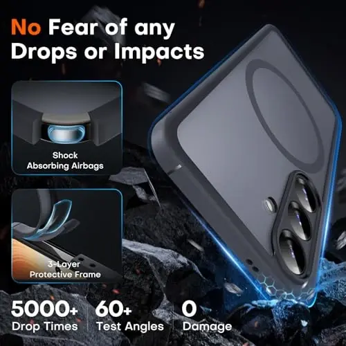 Samsung Galaxy S25 Kılıfı için TOCOL, Geliştirilmiş Tam Kamera Koruması, Magsafe Uyumlu, Düşmeye Karşı Korumalı İnce Manyetik Mat Arka Kapak, Galaxy S25 6.2 İnç için (Siyah) - 4