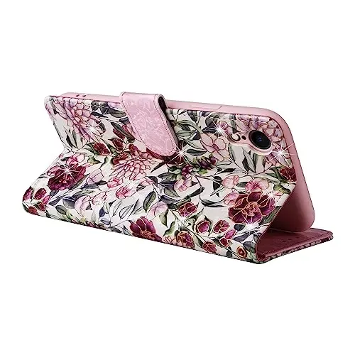 UEEBAI Wallet Case for Samsung Galaxy S25 Plus 5G, Leather Phone Wallet Kickstand RFID Blocking Flip Case Card Slots Wrist Strap Relief Engraved Pattern Magnetic Closure Flower Cover, Violet - 6