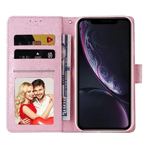 UEEBAI Wallet Case for Samsung Galaxy S25 Plus 5G, Leather Phone Wallet Kickstand RFID Blocking Flip Case Card Slots Wrist Strap Relief Engraved Pattern Magnetic Closure Flower Cover, Violet - 7