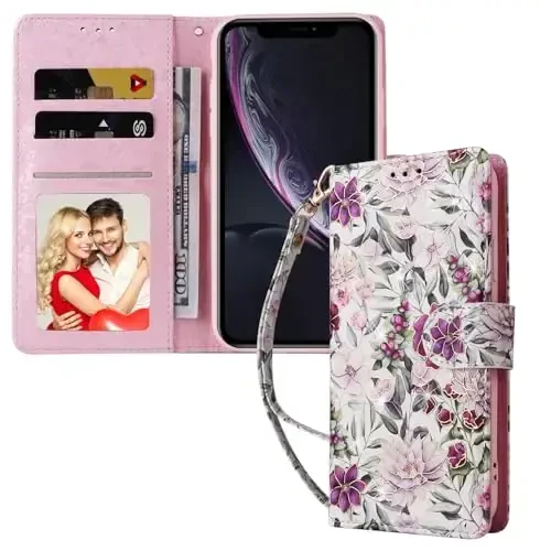 UEEBAI Wallet Case for Samsung Galaxy S25 Plus 5G, Leather Phone Wallet Kickstand RFID Blocking Flip Case Card Slots Wrist Strap Relief Engraved Pattern Magnetic Closure Flower Cover, Violet - UEEBAI (1)