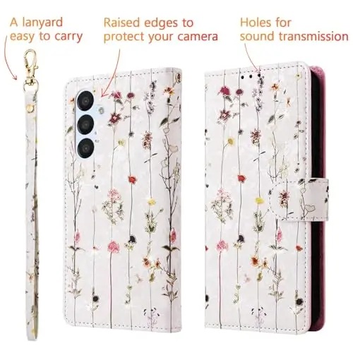 UEEBAI Wallet Case for Samsung Galaxy S25 Plus 5G, PU Leather Phone Case Kickstand RFID Blocking Flip Case Card Slots Wrist Strap Relief Engraved Pattern Magnetic Closure Flower Folio Case, Vine - 5