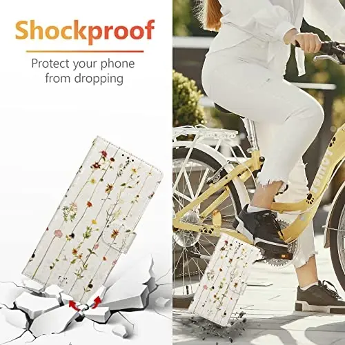 UEEBAI Wallet Case for Samsung Galaxy S25 Plus 5G, PU Leather Phone Case Kickstand RFID Blocking Flip Case Card Slots Wrist Strap Relief Engraved Pattern Magnetic Closure Flower Folio Case, Vine - 7