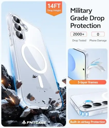 FNTCASE for Samsung Galaxy S25 Plus Case: Samsung Galaxy S24 Plus Phone Case [Fit with Magsafe] Anti Yellowing Transparent Clear [Screen Protector] Military Grade Shockproof Protective Phone Cover - 6