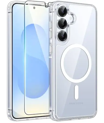FNTCASE for Samsung Galaxy S25/S24 Plus Case Clear, Fit for Magsafe | Screen Protector, Anti Yellowing Magnetic Back, 14FT Military Grade Drop Protection, Shockproof Protective Phone Cover 