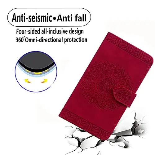 Rosbtib Flip Case for Samsung Galaxy S25+ Plus / S24+ Plus, Durable PU Leather Wallet Case with Card Holder Protective Cover for Galaxy S25+ - Mandala Red - 6