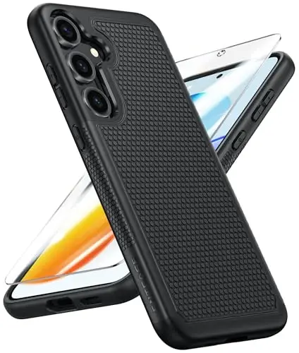 Samsung Galaxy S25-Plus uchun FNTCASE g'ilofi: S24-Plus ikki qavatli og'ir yuk mobil telefon himoya qopqog'i zarbaga chidamli mustahkam, sirpanishga qarshi teksturali - Harbiy tomchidan himoya bamperi - 6,7 dyuym (qora) 