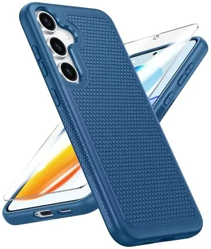 Samsung Galaxy S25+ uchun FNTCASE gʻilofi: S24+ ikki qavatli, zarbaga chidamli, mustahkam, sirpanmaydigan teksturali telefon himoya qopqogʻi - harbiycha zarbadan himoya, 6,7 dyuym (koʻk) - FNTCASE