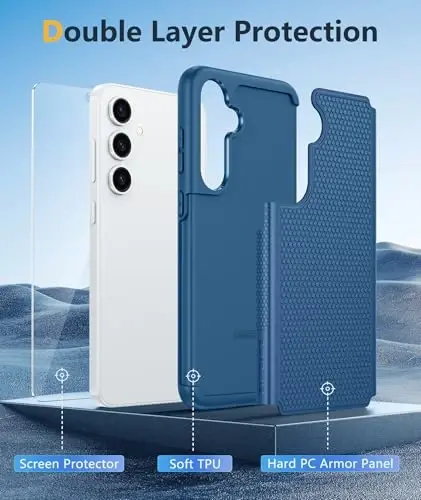 Samsung Galaxy S25+ uchun FNTCASE gʻilofi: S24+ ikki qavatli, zarbaga chidamli, mustahkam, sirpanmaydigan teksturali telefon himoya qopqogʻi - harbiycha zarbadan himoya, 6,7 dyuym (koʻk) - 3
