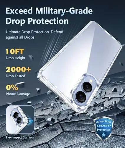 Samsung Galaxy S25 uchun FNTCASE g'ilofi: Shaffof harbiy darajadagi tushishdan himoya, sarg'ayishga qarshi mobil telefon qopqog'i: Mustahkam zarbaga chidamli himoya bamperli shaffof telefon g'ilofi - 3