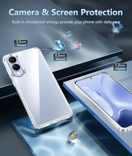 Samsung Galaxy S25 uchun FNTCASE g'ilofi: Shaffof harbiy darajadagi tushishdan himoya, sarg'ayishga qarshi mobil telefon qopqog'i: Mustahkam zarbaga chidamli himoya bamperli shaffof telefon g'ilofi - 5