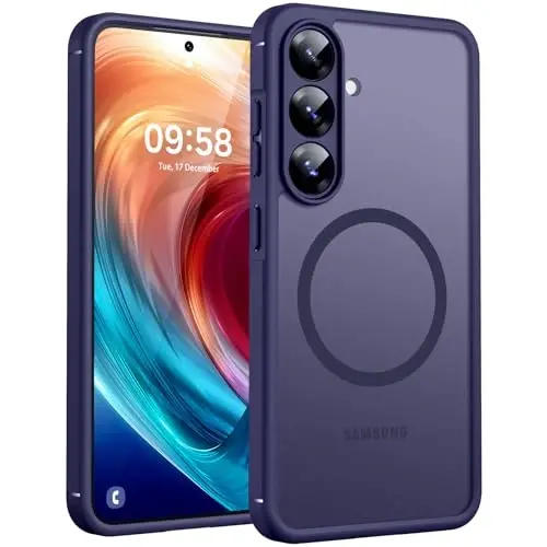 Samsung Galaxy S25 uchun TOCOL magnitli g‘ilof, yangilangan to‘liq kamera himoyasi, Magsafe bilan mos, tushib ketishdan himoya qiluvchi ingichka shaffof orqa qopqoq, Samsung Galaxy S25 6.2 dyuym uchun (Midnight Purple) 