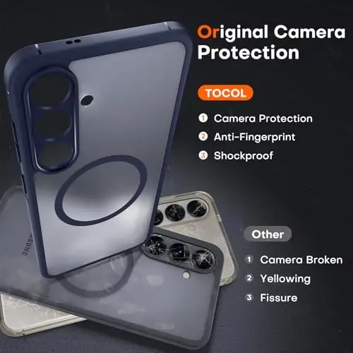 Samsung Galaxy S25 uchun TOCOL magnitli g'ilof, yangilangan to'liq kamera himoyasi, Magsafe bilan mos, tushishdan himoyalovchi, Samsung Galaxy S25 6,2 dyuym uchun ingichka shaffof orqa qopqoq (ko'k) - 5