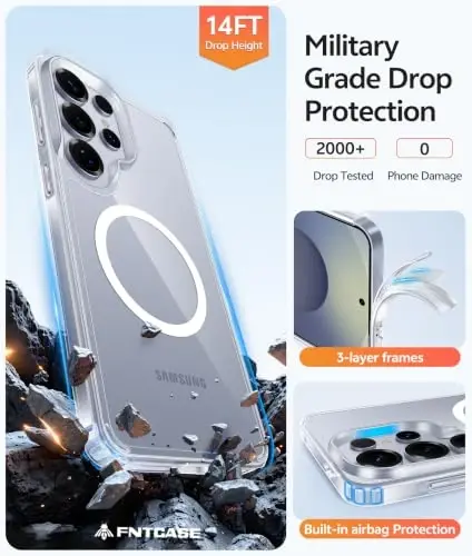 FNTCASE for Samsung Galaxy S25 Ultra Case: [Fit for Magsafe] Anti Yellowing Transparent Clear with [Screen Protector] Military Grade Shockproof Protective Phone Cover - 6