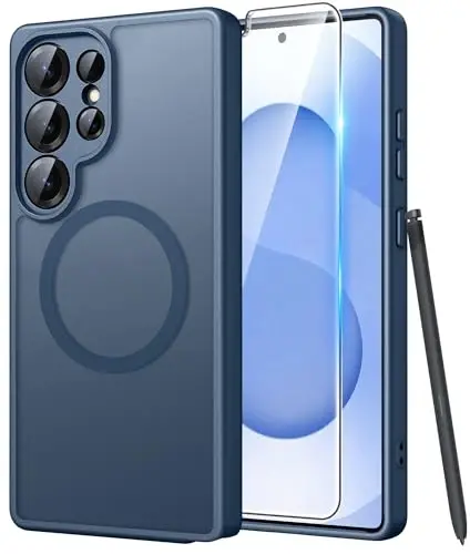 FNTCASE for Samsung Galaxy S25 Ultra Case, Compatible with Magsafe Blue | Screen Protector, Full Camera Protection, Translucent Matte, 14FT Military Grade Drop Proof, Protective Phone Cover 