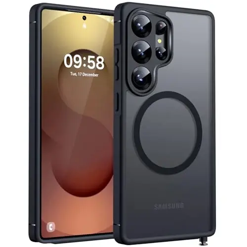 Samsung Galaxy S25 Ultra Kılıf için TOCOL, Yükseltilmiş Tam Kamera Koruması, Magsafe Uyumlu, Düşmeye Karşı Korumalı İnce Manyetik Mat Arka Kapak S25 Ultra 6.9 inç için (Siyah) 