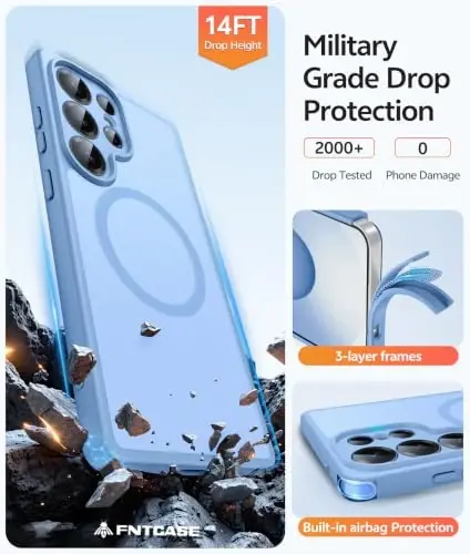 Samsung Galaxy S25 Ultra uchun FNTCASE g‘ilofi: [Magsafe bilan mos] [Kamerani to‘liq himoyalash] [Ekran himoyachisi] bilan yarim shaffof mat g‘iloflar, Harbiy darajadagi zarbaga chidamli himoya telefon qopqog‘i - 5