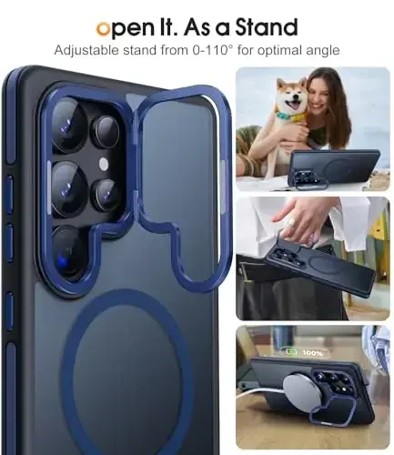 Samsung Galaxy S25 Ultra uchun JAME gʻilofi, [Magsafe bilan mos], [Harbiy darajadagi himoya], [Kamera stend himoyasi bilan] zarbaga chidamli ingichka telefon gʻilofi Samsung Galaxy S25 Ultra uchun, koʻk - 4