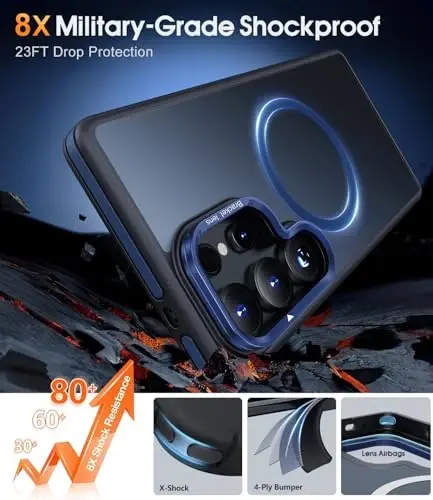Samsung Galaxy S25 Ultra uchun JAME gʻilofi, [Magsafe bilan mos], [Harbiy darajadagi himoya], [Kamera stend himoyasi bilan] zarbaga chidamli ingichka telefon gʻilofi Samsung Galaxy S25 Ultra uchun, koʻk - 5