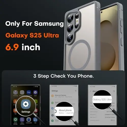 Samsung Galaxy S25 Ultra uchun TOCOL magnitli g‘ilofi, yangilangan to‘liq kamera himoyasi, Magsafe bilan mos, tushib ketishdan himoya qiluvchi ingichka shaffof orqa qopqoq, Samsung Galaxy S25 Ultra 6.9 dyuym uchun (kulrang) - 2